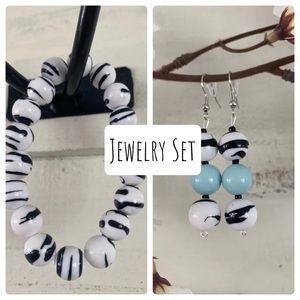 Jewelry Set Bracelet Earring Zebra Turquoise White